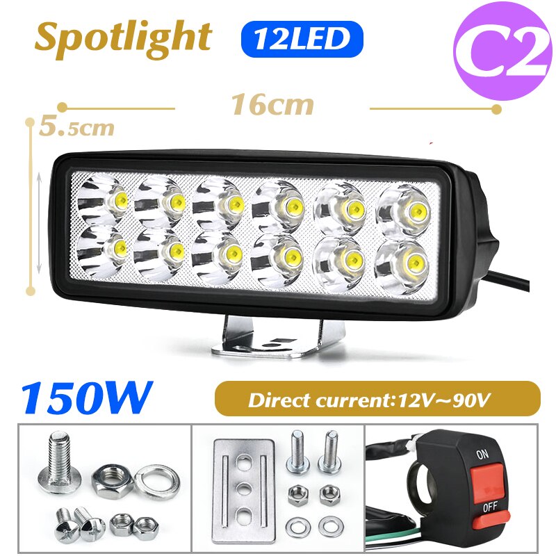 12V~90V 125W Motorcycle Bicycles Driving LED Headlight Chip U5 Motorbike Spotlight Street Moto Fog DRL Spot Head Light Lamp: C2