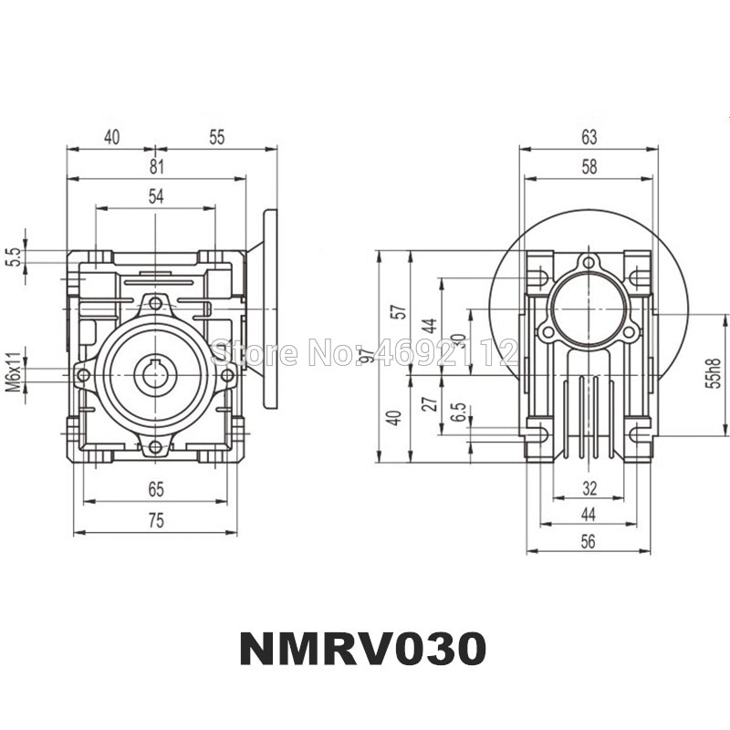 Nmrv 030 57mm mato alennusvaihde alennussuhde 5:1 to 80:1 tulo 11mm akselin nema 23 askelmoottori