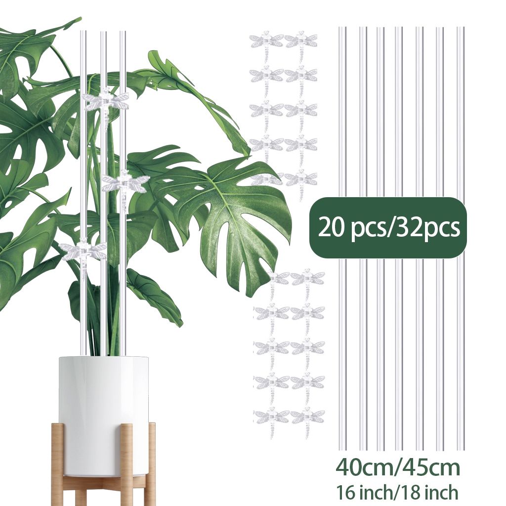 16/18 Inch Plant Stakes Acrylic Plant Stakes Garden Stakes Orchid Stakes,Plant Sticks Plant Support Stakes with 20 PCS Clear Dra