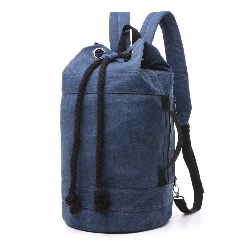 Brand Men's Casual Backpack Korean Canvas Shoulder Bag Trend Couples Basketball Bag Drawstring School Daypack: big dark blue