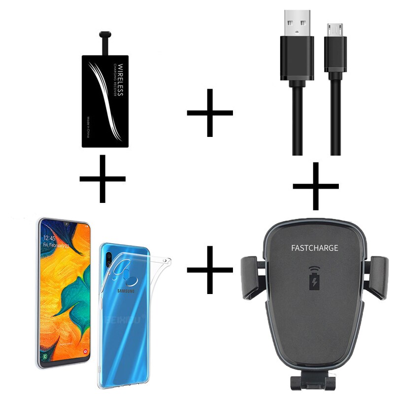 Bilfäste telefonhållare qi trådlös laddare för samsung galaxy  a10 a20 a30 a50 a70 trådlös mottagare laddning och tpu fodral skal