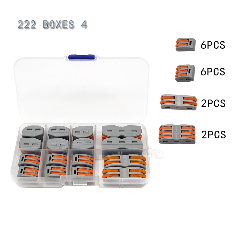 wire connector set box universal compact terminal block lighting wire connector for 3 room hybrid quick connector: 222 Boxes 4