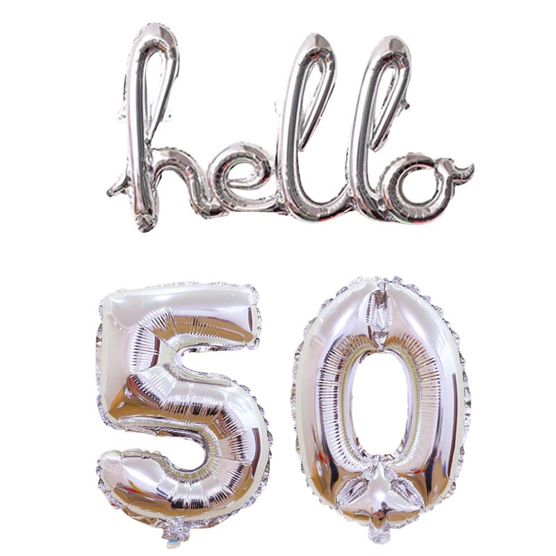 1 stk rosa guld hej 30 bogstavs tal balloner 30/40/50/60th fødselsdagsfest indretning 30 nummer link bolde oppustelige luft globos: Sølv hej 50