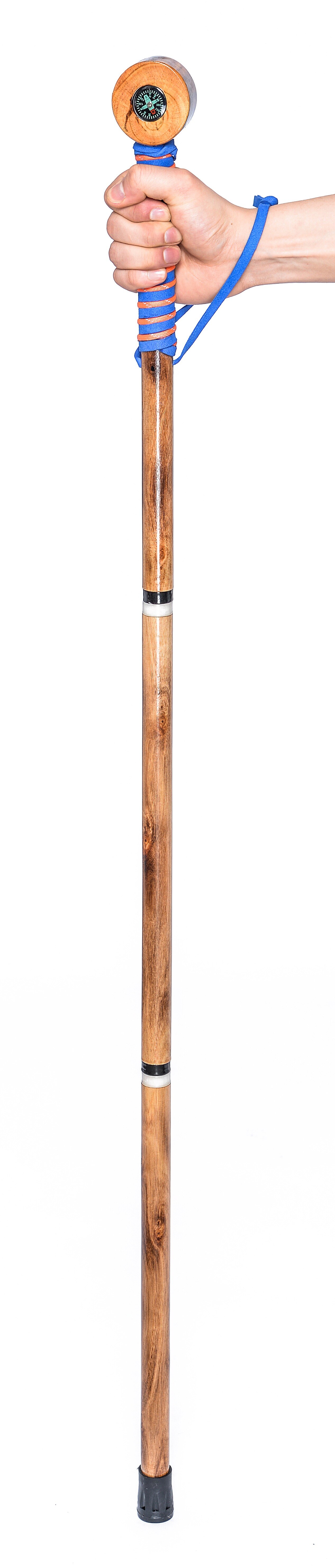 FOREST PILOT 3 Piece Detachable Hiking Stick Wooden Head with Compass and Thermometer Nature Color, 48 Inches,Stick for hiking