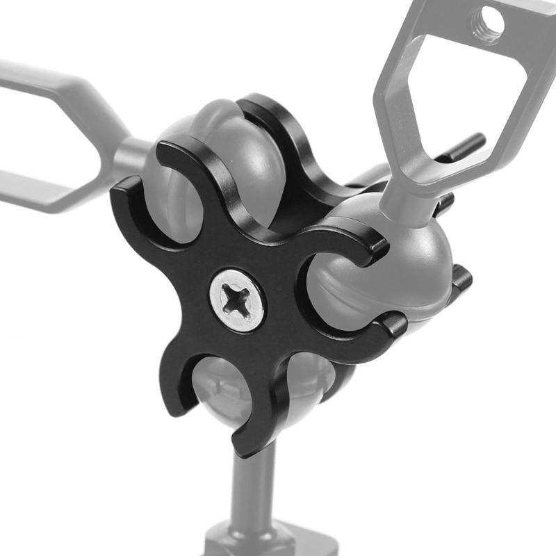 Upgrade-klemme mit 3- löchern, dreifacher aluminium-schmetterlingsklemme, kugelkopfadapter für taucherlampenarm und stativ für action-kamera, taschenlampe