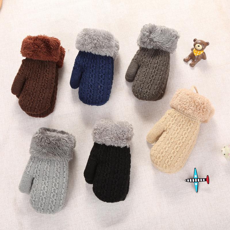 0-4Y bébé hiver gants tricoté mignon épais tricot mitaines Patchwork extérieur mitaines laine pour enfant en bas âge infantile -né filles garçon