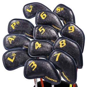 Champkey 12 Stuks Golf Iron Cover Headcover Zwart Kleuren Pu Leer Met Adem Gaten Golf Club Iron Covers: Black short