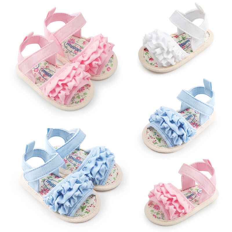 Zoete Mooie Zomer Casual Sandalen Schoenen Ruches Bloemenprint Platte Met Hak Schoenen 3 Stijl Outfit 0-18 M