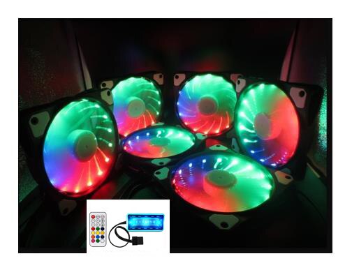 Rgb Fan 120 Mm Set Aangepast 15LED Pc Fan Controller Cooler 12 Cm Computer Game Case Pc Koelventilator Rustige remote Fan Sync Led Hub: 6pc RGB set