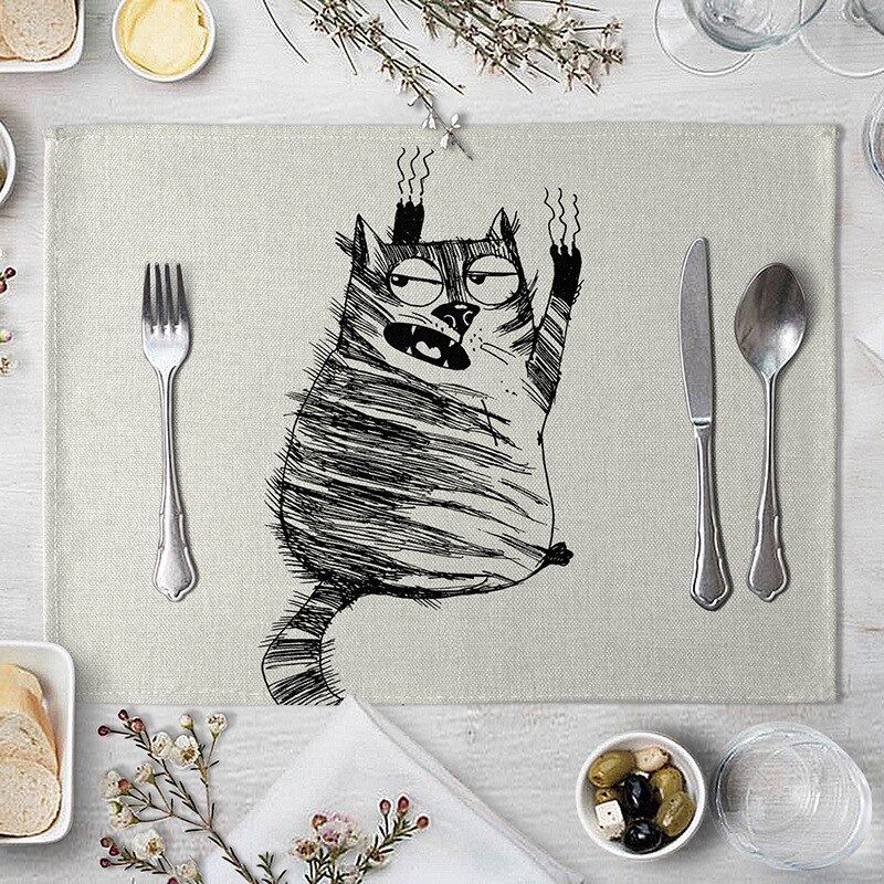 Leuke Cartoon Kat Patroon Tafel Mat Grappige Kat Servet Placemat Keuken Decoratie Dining Accessoires: 9