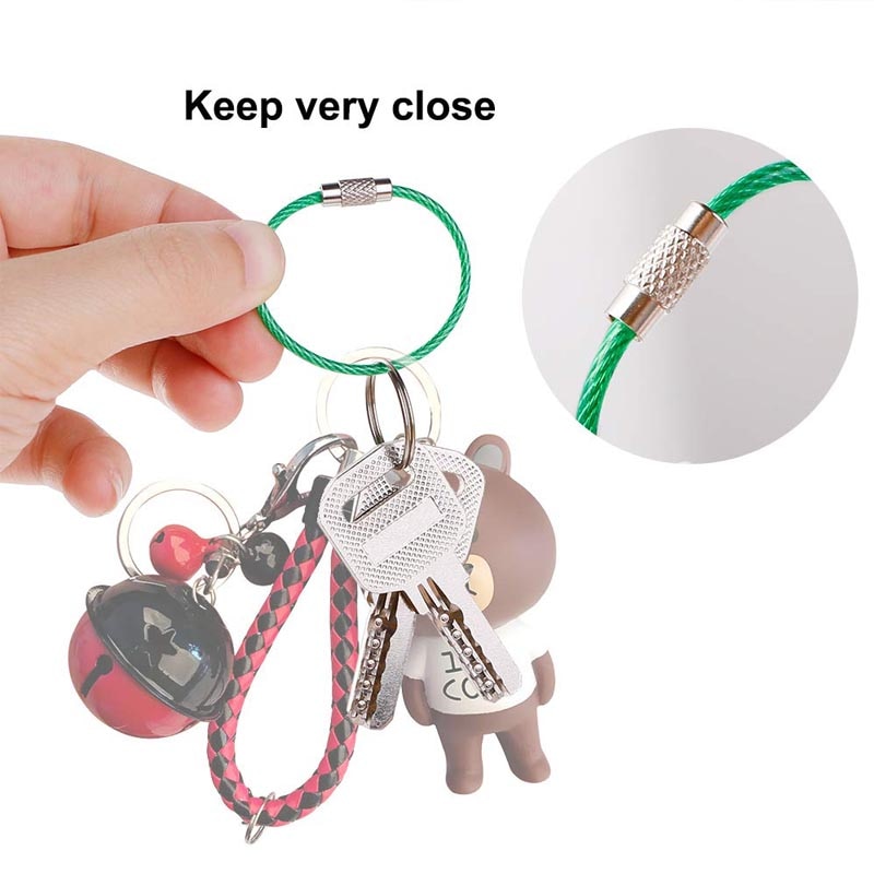 10Pcs Colorful Stainless Steel Wire Keychain Carabiner Key Circle Rope Cable Loop Outdoor Camping Hiking Screw Locking Key Chain