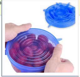 Tapas elásticas de silicona reutilizables, tapa universal de silicona para envolver alimentos, tapa para cuenco, tapa para olla, tapa de sellado, sartén, tapones de cocina, 6 uds.: Azul
