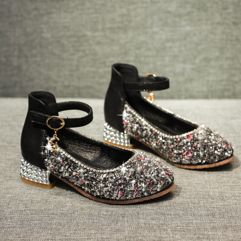 Forår piger læder sko børnesko til pige prinsesse glitter lav hæl rhinestone børn piger festsko sjd 004