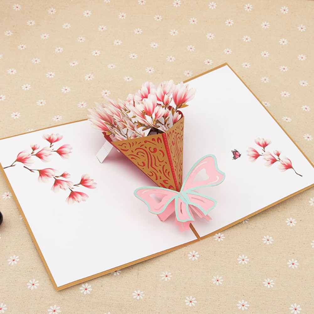 3D Pop Up Cards Flower Bouquet Greeting Card Anniversary Mothers Day Valentine Birthday Christmas Cards For Mom Sympathy