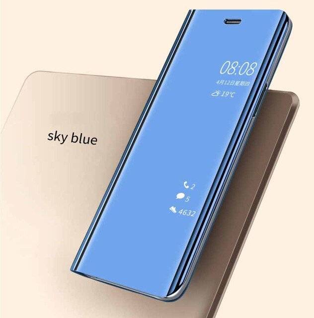 Flip Leather telefon Cover For Huawei p20 p20pro p20lite Smart Mirror Mobile phone Case phone holder stand accessory bag: For Huawei p20 Lite / sky blue