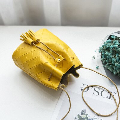 Frauen Große Kapazität Mit Schnalle Feste PU Leder Eimer Tasche Kreuz Körper Geldbörse Beiläufige Einzelne Schulter: Yellow