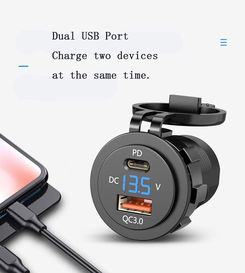 Chelink Auto Socket Pd Type-C Usb Charger QC3.0 Snellader Met Spanning Display Sigarettenaansteker Adapter Voor Motorfiets