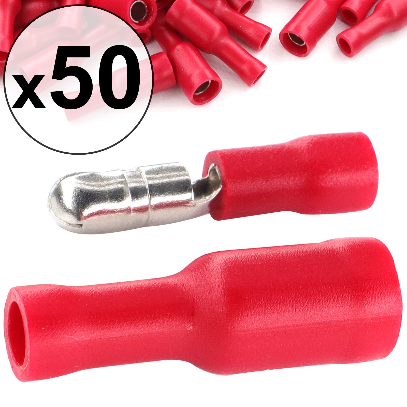 Qty 100, Red Bullet Wire Connectors Insulated Crimp Terminals Electrical Audio Cable Connector In Car Technology GPS Security