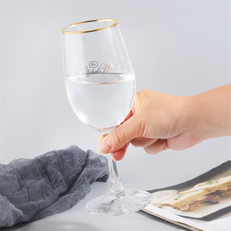 Crafted Wine Glass Goblet Beer Champagne Glasses Gold Line Drinking Juice Vodka Wine Glass Cups for Home Party Bar Restaurant