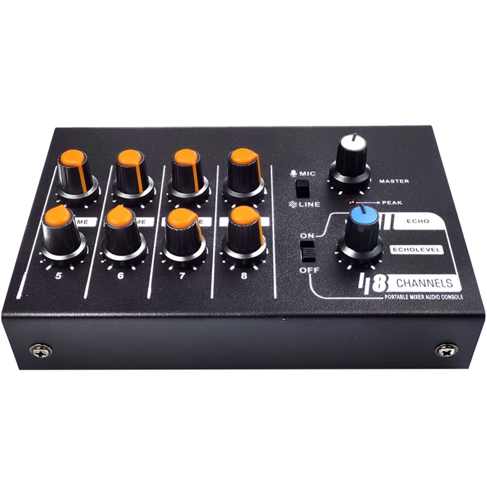 Switchable Mini Portable Party 8 Channels Mono Metal Black Mixing Console Audio Mixer Home DJ Karaoke Low Noise