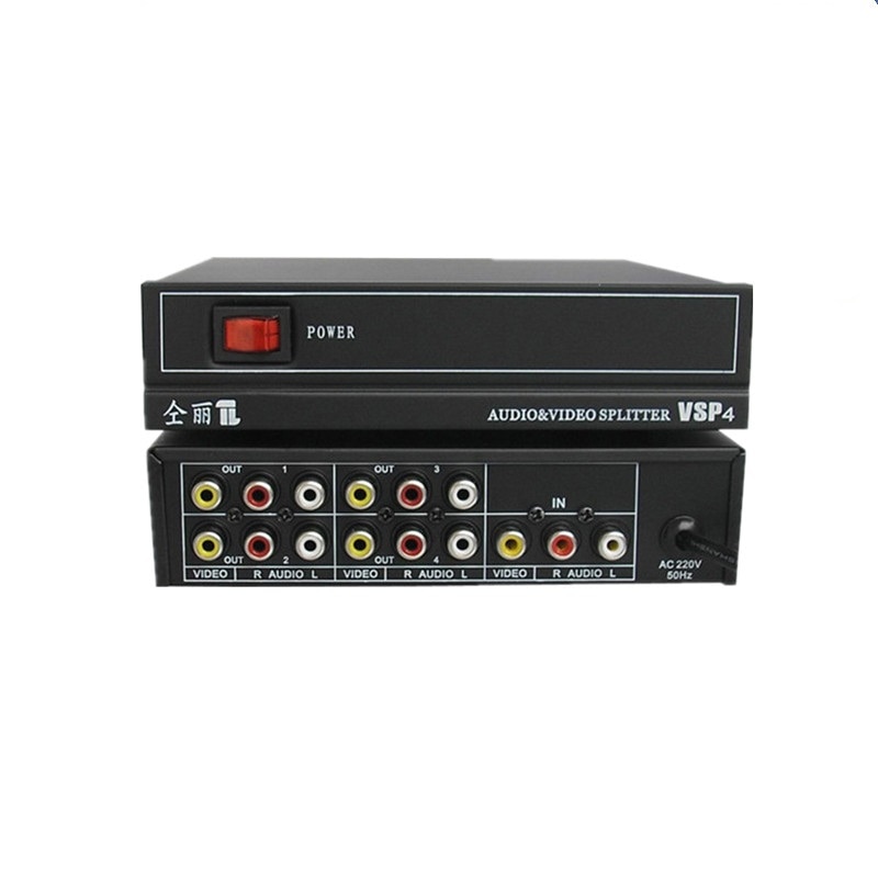 220 v 4 kanaals 1 in 4 out AV RCA Video Audio Splitter