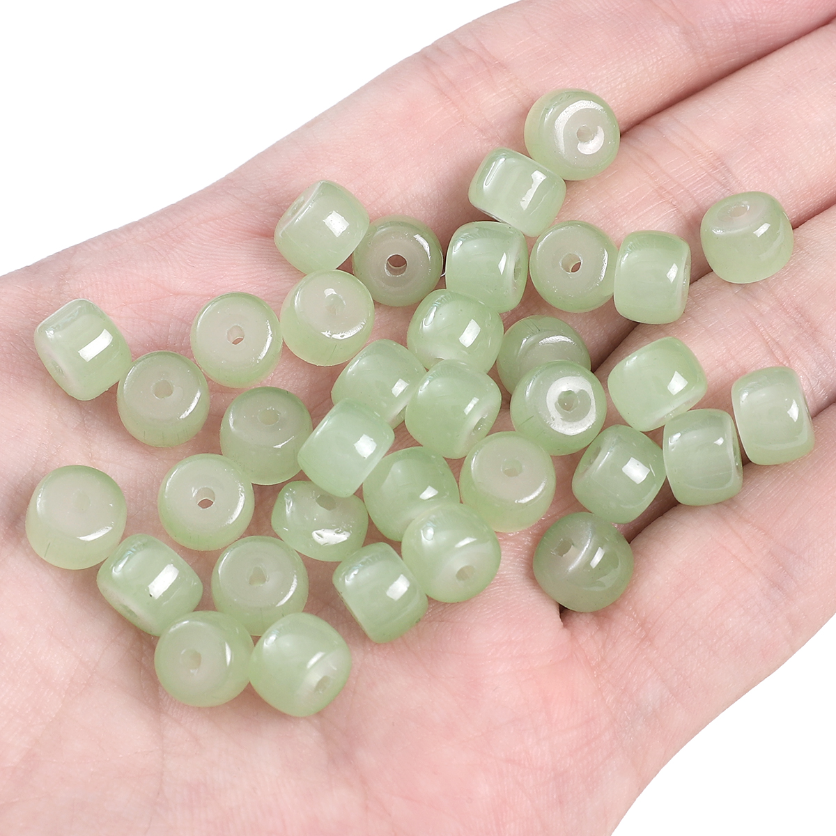 Edle Jade-Optik Glasperlen 8x6mm - 30Stk Brautschmuck (1.5mm See): Schwarz