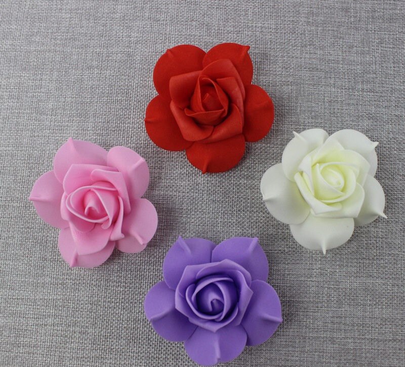 50 stk 8cm kunstige enkeltfarvede skum pentagon roser til bryllups hånd gør pe blomsterhoveder kyseboller festdekoration