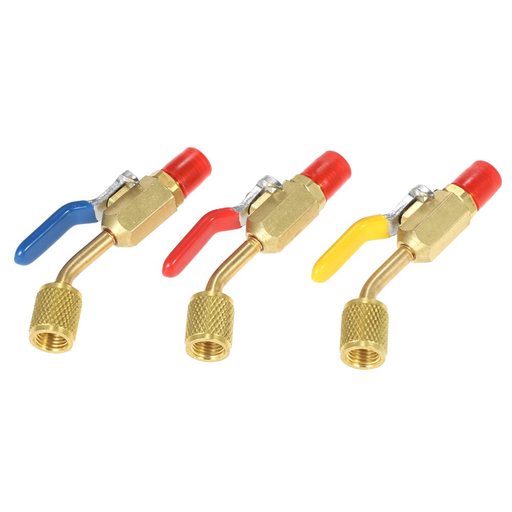 3pc R410A Refrigerant Valve AC Charging Hoses Brass Straight Ball Valves for Refrigeration Manifold Gauges