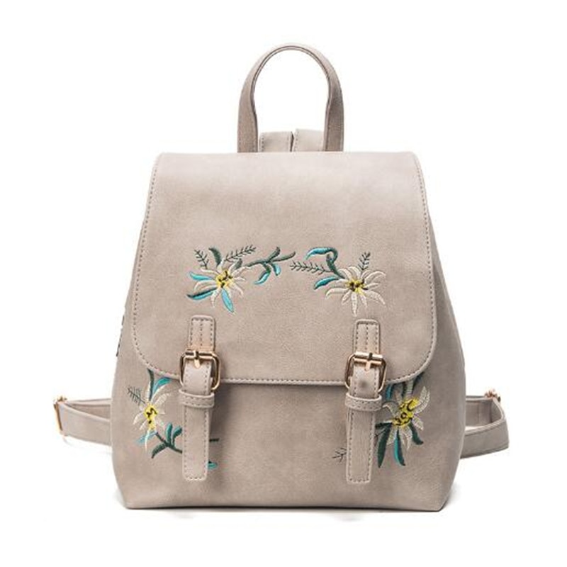 Dida Beer Vrouwen Lederen Rugzakken Vrouwelijke Schooltassen Voor Meisjes Rugzak Kleine Bloemen Borduren Bloemen Rugzak Mochila