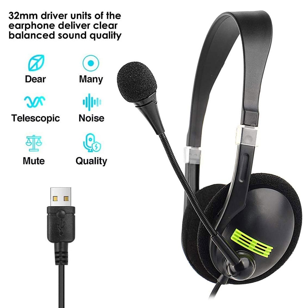 USB Gaming Headset Multi-Key Control Call Center Noise Cancelling Wired Headphones HD Microphone For PC /Laptop/Computer
