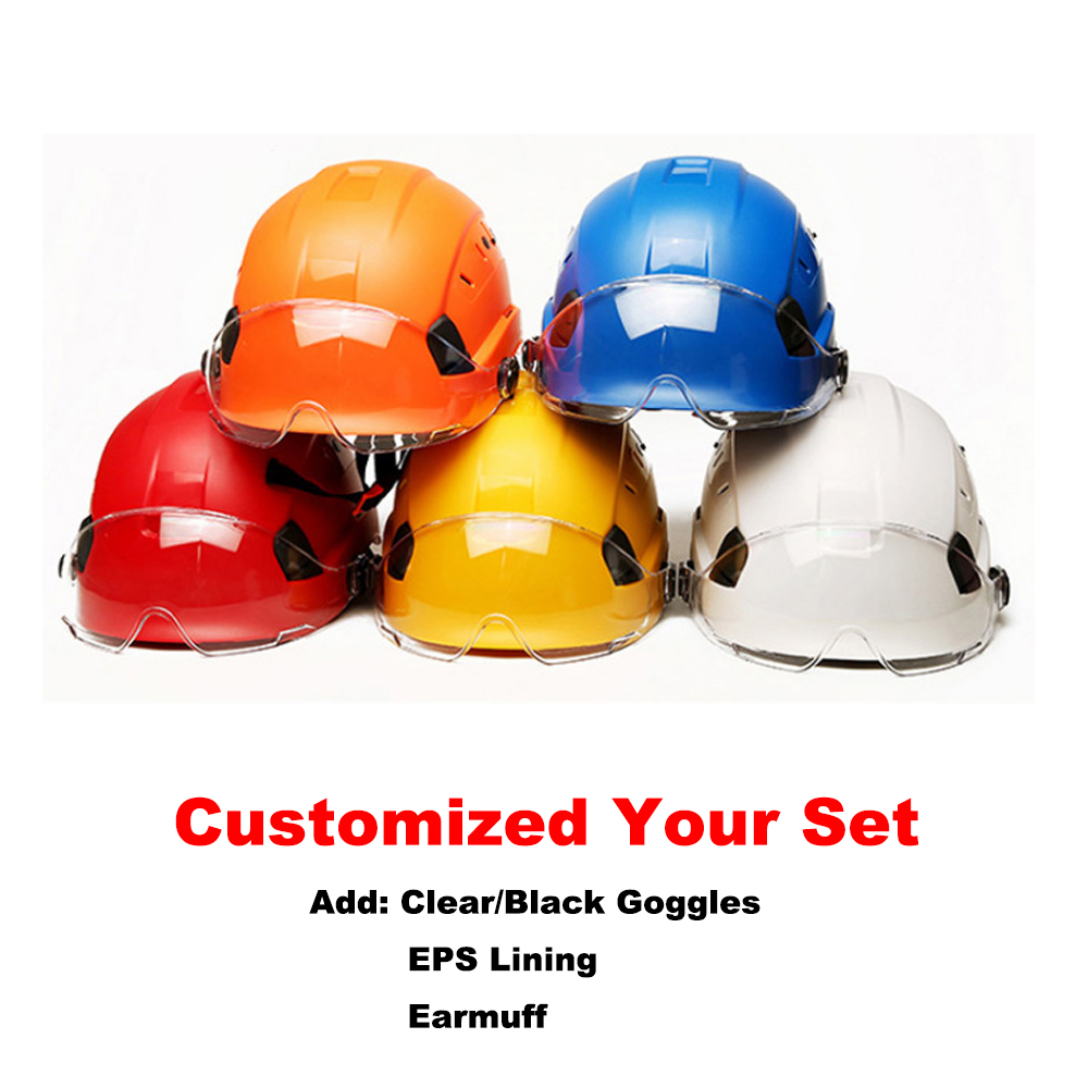 Veiligheid Helm Met Bril Oorbeschermer Voering Set Bouw Hard Hoed Abs Beschermende Motorhelmen Werk Cap Outdoor
