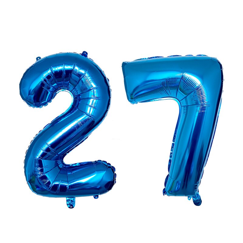 2pcs/lot 32 40inch Rose Gold Number 27 Foil Balloons Happy Birthday Decorations Supplies Girl 27th Years Old Party Decor: Blue / 32inch