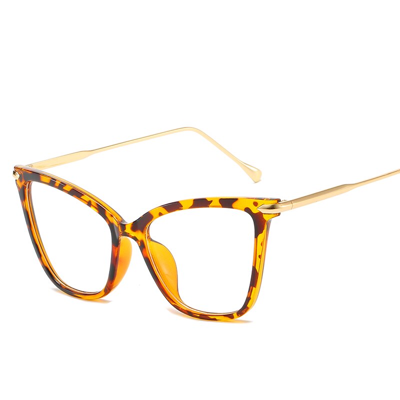 Retro brillestel kvinder katteøje briller store gennemsigtige klare briller stel til kvinder metal ben: Leopard