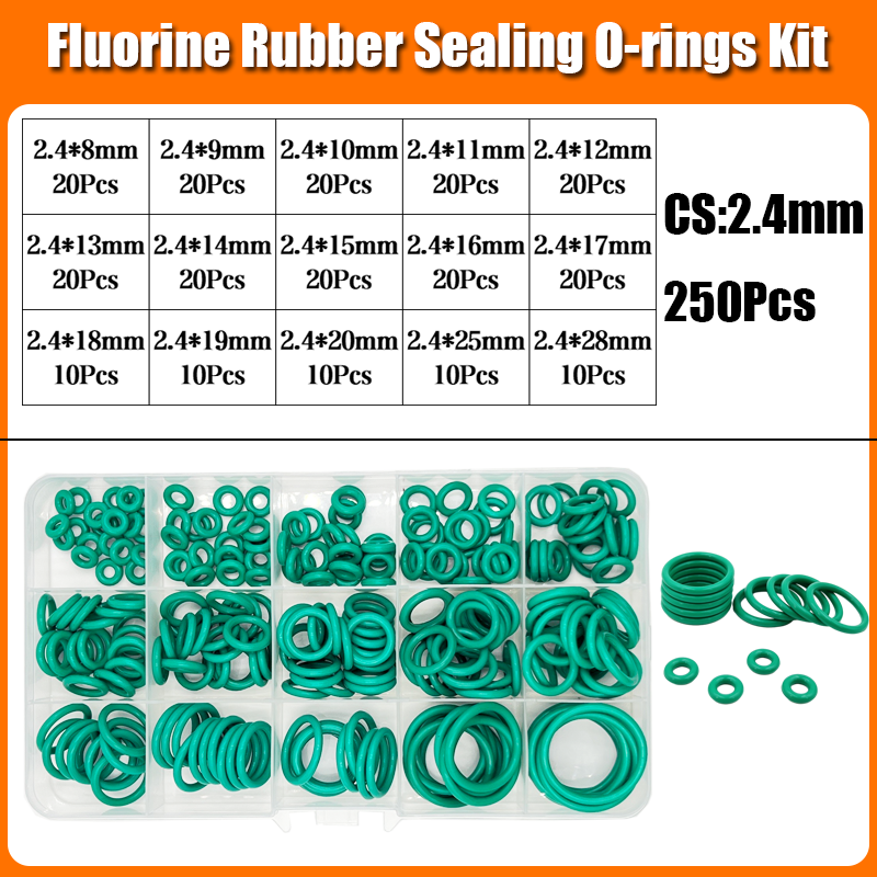 Fkm O Ring Kit Afdichting Pakking Groene Fluor Rubber O-Ring Isolatie Corrosiebestendige Warmte Kraan Loodgieterswerk Auto Pakking: Licht Groen