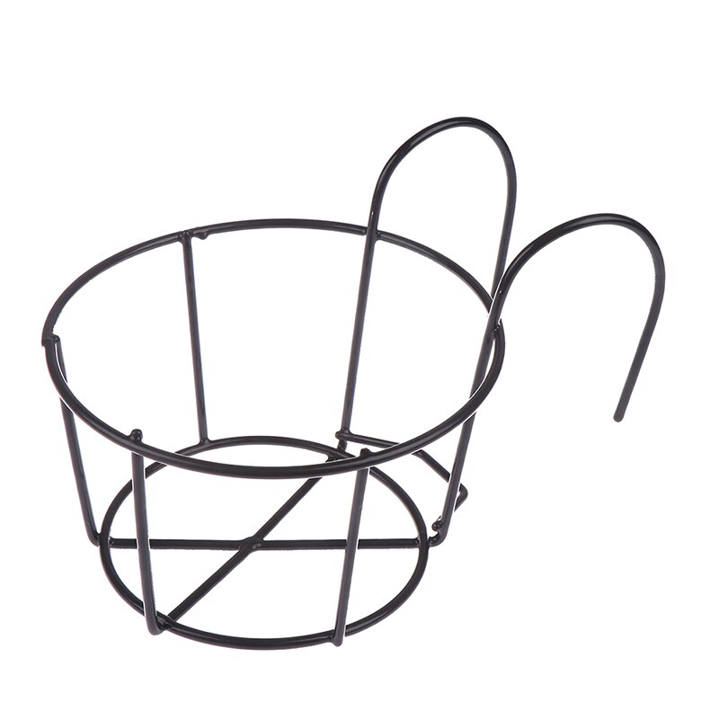 3Sizes Garden Supplies Outdoor Hanging Basket Plant Iron Racks Fence Balcony Round Flower Pot Decor 16*13*9cm: black A 16x13x9cm