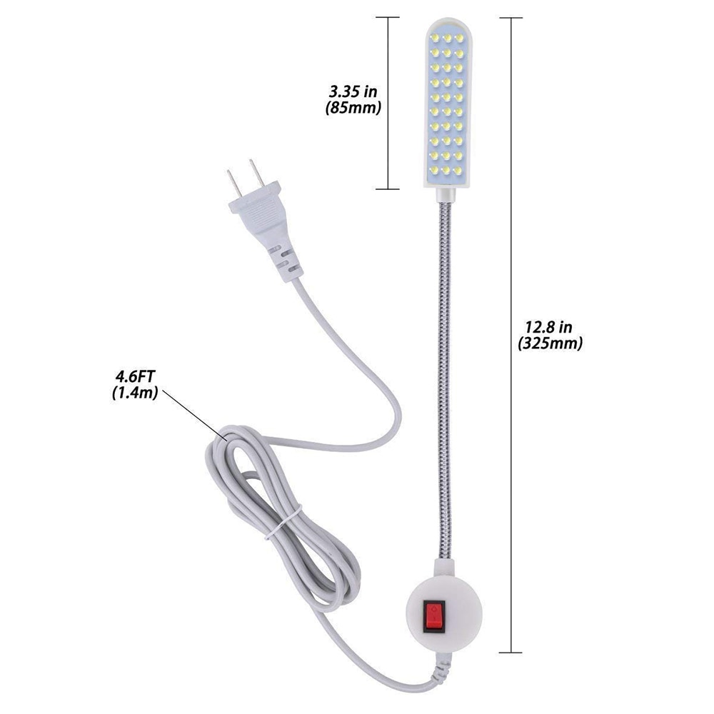 Luz para máquina de coser portátil LED 10/20/30, Base de montaje magnética, lámpara de cuello de cisne para toda la luz para máquina de coser