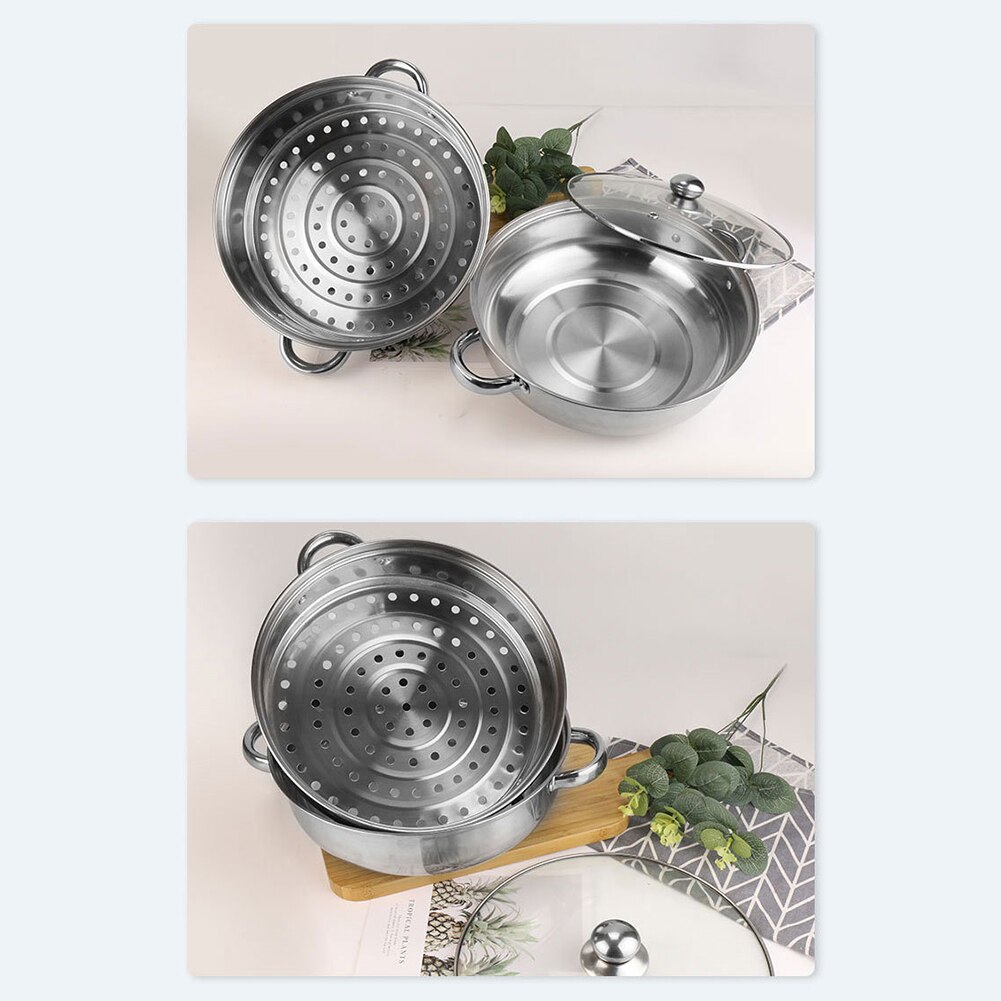 28cm 2-Layer Steamer Stainless Steel Kitchen Boiling Soup Steaming Pot with Lid The pot has been carefully polished to a smooth