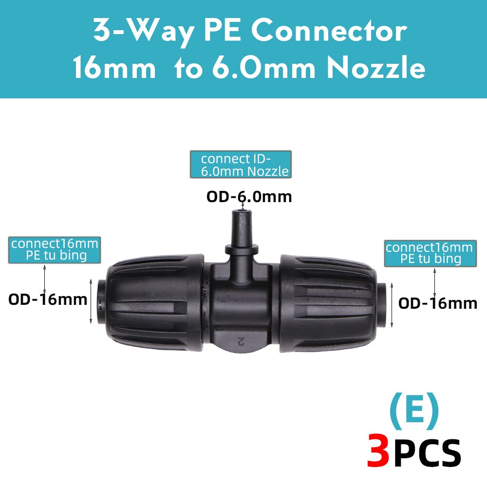 16mm PE Tubing Garden Water Connector to 8/11mm 4/7mm 3/5mm Reduce Tee Coupling Adapter Equal Shut Off End Plug Irrigation: E-3PCS