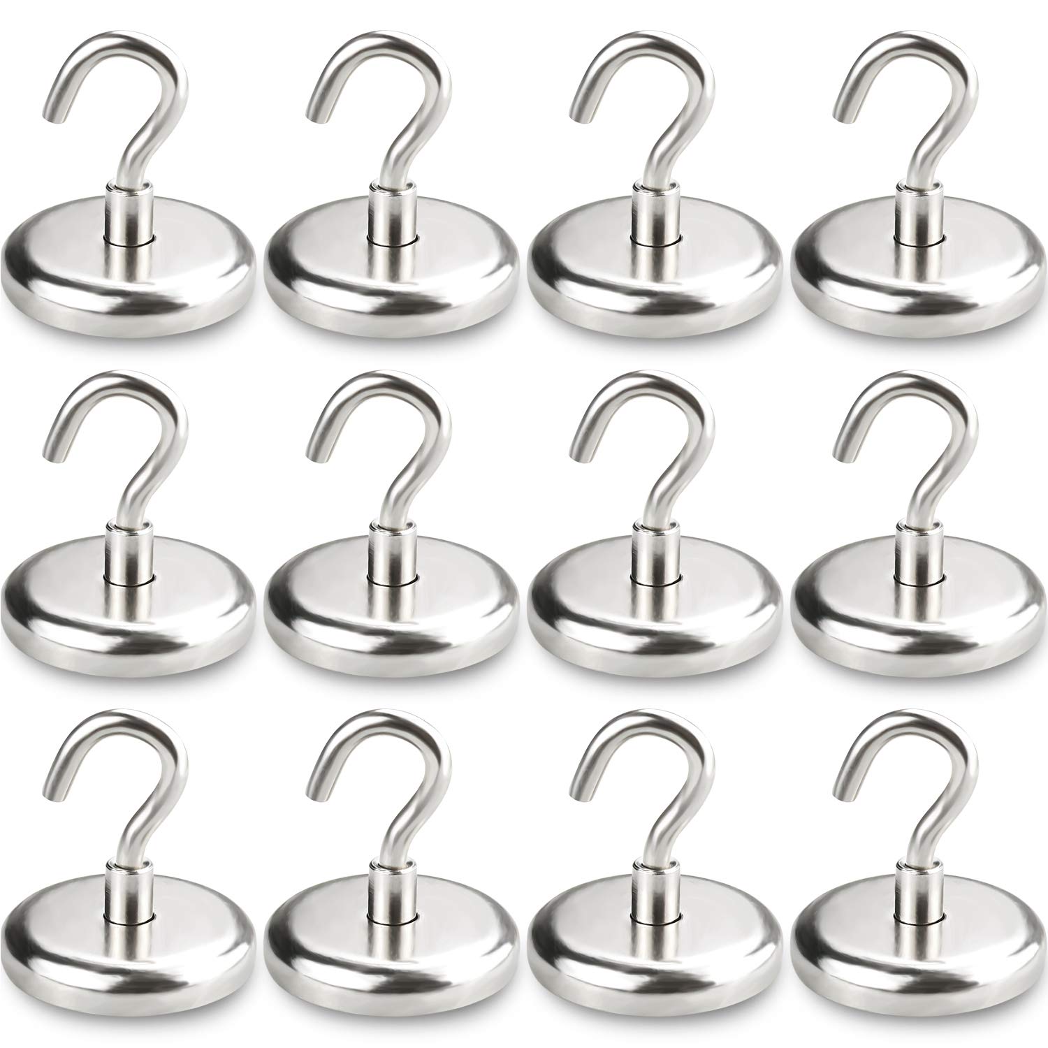 8/12 pieces of magnetic hook powerful hook magnet holder 10kg wall suction hook holder support hardware magnetic tool silver: 12PCS