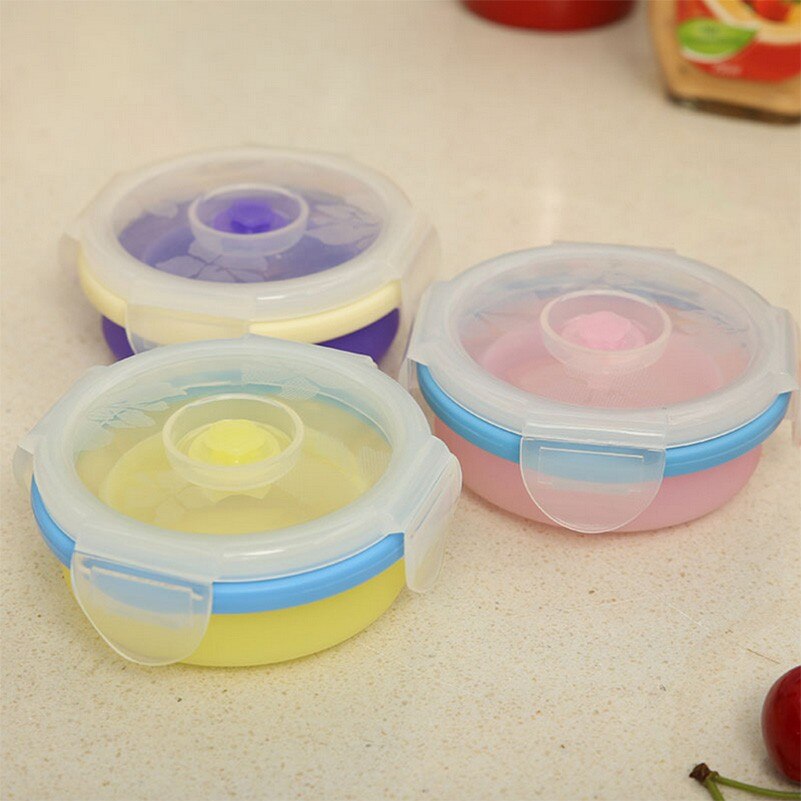 Round Lunchboxes Silicone Folding Microwave Bento Box Round Lunch B... – Grandado