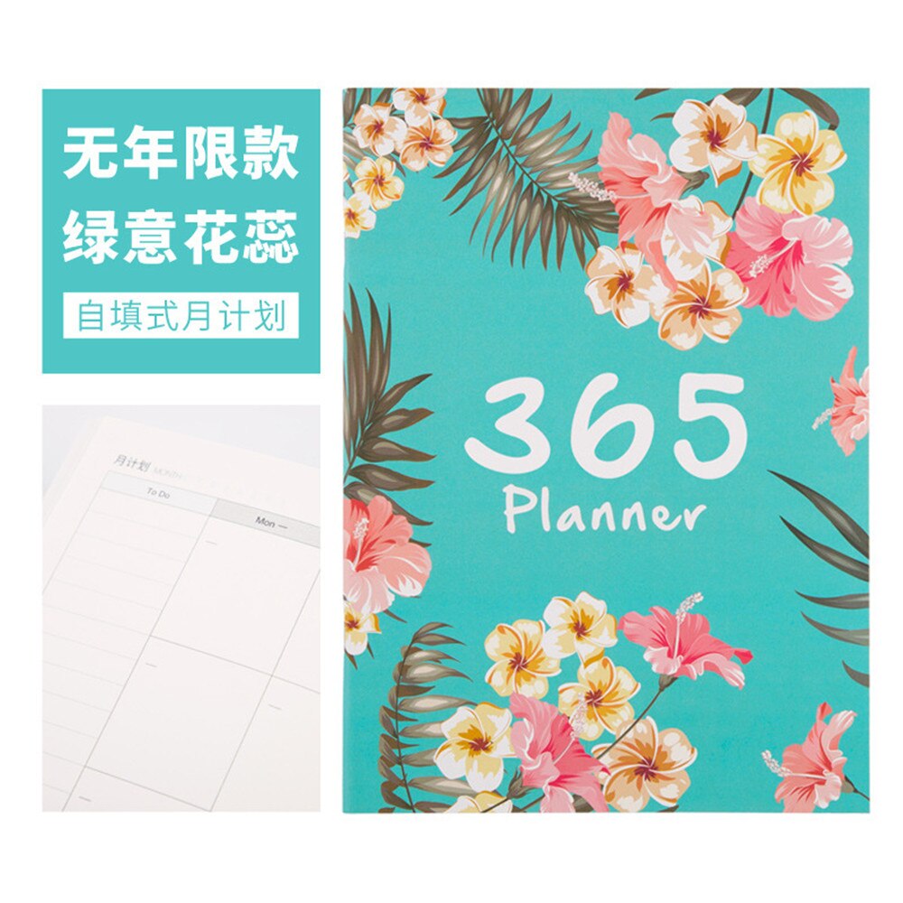 365 Days Flowers A4 Notebook Agenda Schedule Organizer Daily Weekly Monthly Planner Diary Notepad Kawaii Korean Stationery: green flower