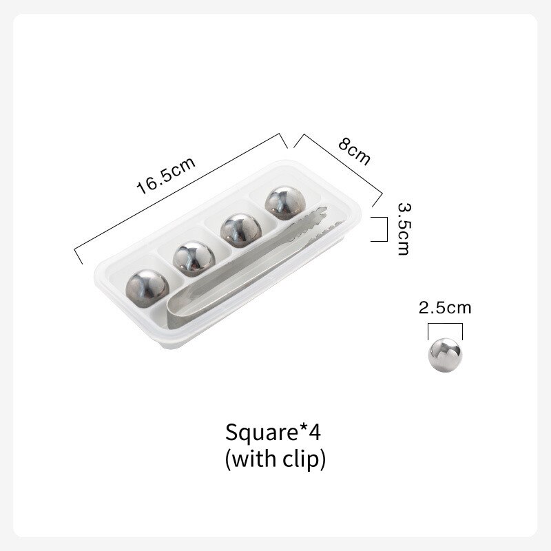 4 Stainless Steel Reusable Ice Cubes Chilling Stones with Tongs & Freezer Storage Tray For Whiskey Wine Cola Best Man: Round