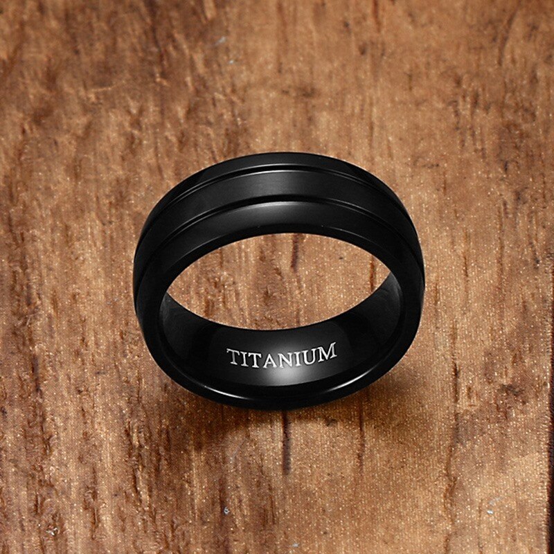 Joyería VNOX, anillos de cúpula de acero y titanio negro de 8mm para hombre, bandas de boda de doble ranura con acabado mate, tallas de EE. UU. 9 a 12