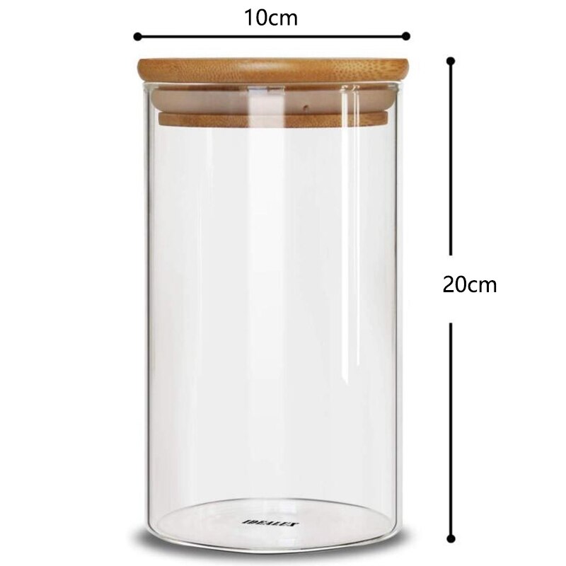 Glazen voorraadpot, met luchtdichte afsluiting bamboe deksel , 7.9 x 3.94 in , set  of 2, 1300ml koffiebonen en keukenvoedselcontainer theepot