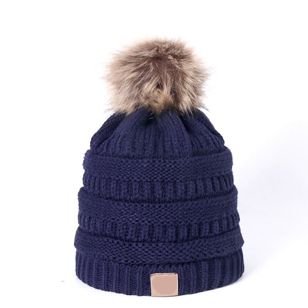 Knitted Beanie Winter Hat Adult Children Fall Thick And Warm And Bonnet Skullies Beanie Soft Knitted With Tag: Navy Blue / Adult