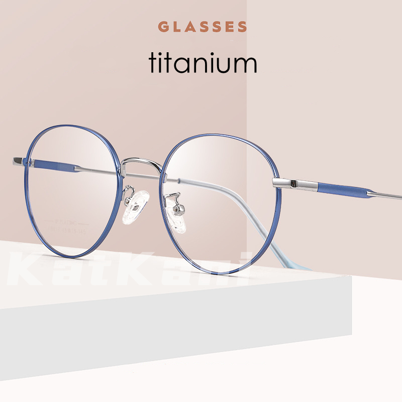 KatKani Titanium Alloy Two-tone Spectacle Frame Retro Round Men and Women Myopia Optics Prescription Eyeglasses Frame AC017