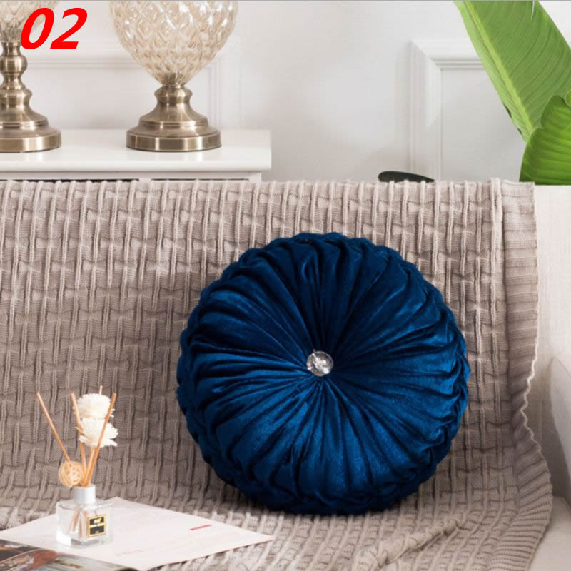 European Style Throw Pillow Luxury Velvet Cushion Pleated Fabric Handmade Round Wheel Pumpkin Seat Cushions: 02