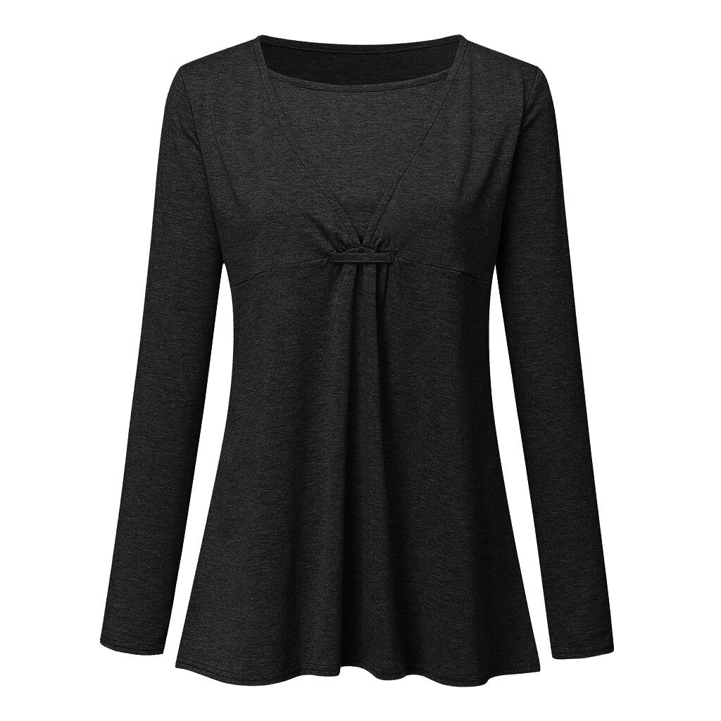 Gravidklær kvinner vinter gravid amming barsel o-hals langermet fast bluse vetement femme #guahao: Svart / Xl