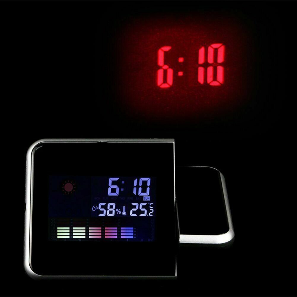 Intelligent LED Digital Projection Alarm Clock LED Screen Home Weather Thermometer Snooze Table Time Date Display Calendar USB