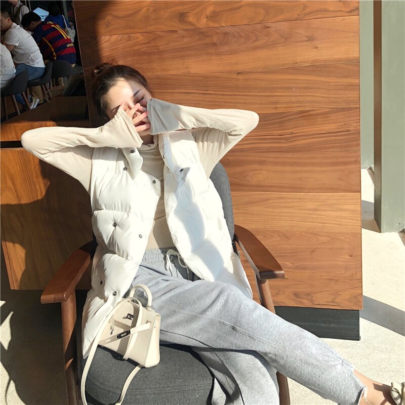 Vrouwen Winter Mouwloze Vesten 3 Kleuren Herfst Bedekt Knop Casual Warm Uitloper Jas Zwart Wit Vrouwelijke Vest